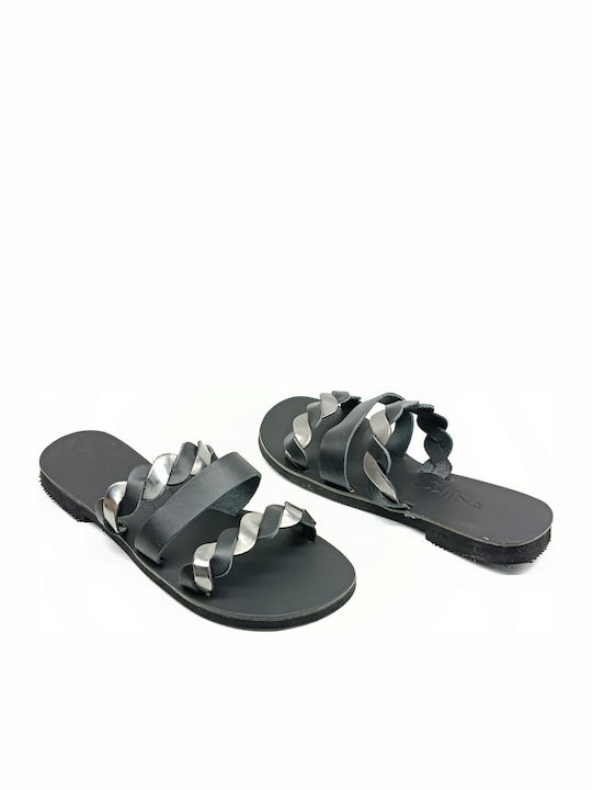 Leather Women's Flat Sandals Black