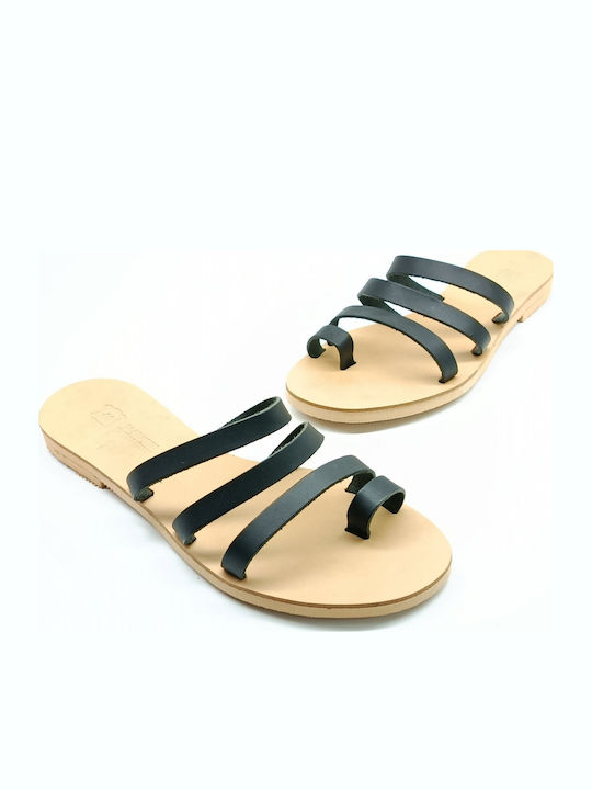 Leather Women's Flat Sandals Black