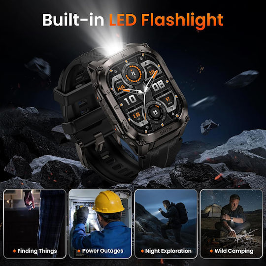 Kospet Tank M4C Stainless Steel 50mm Αδιάβροχο Smartwatch με Παλμογράφο (Μαύρο - M/L)