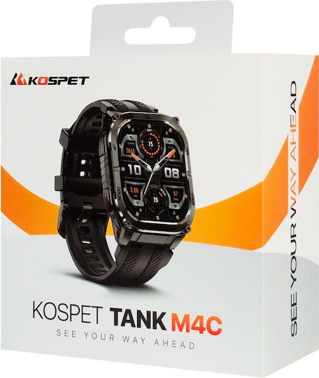 Kospet Tank M4C Stainless Steel 50mm Αδιάβροχο Smartwatch με Παλμογράφο (Μαύρο - M/L)