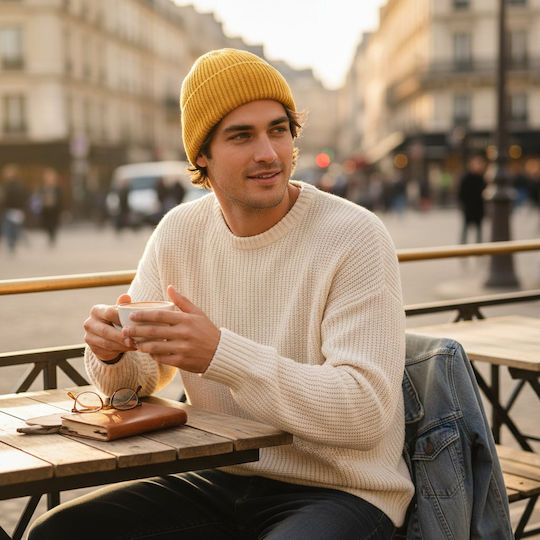 Beanie Unisex Σκούφος με Rib Πλέξη σε Κίτρινο χρώμα