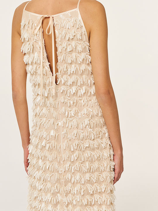 Summer Maxi Evening Dress Open Back Beige