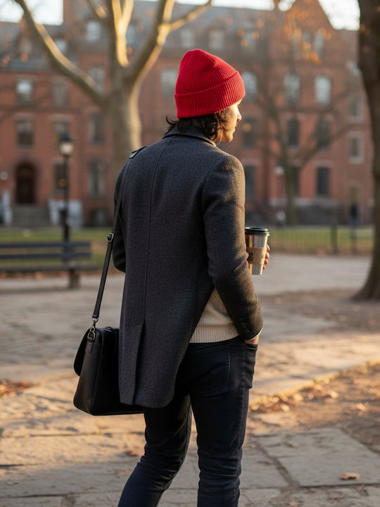 Beanie Unisex Σκούφος Πλεκτός σε Κόκκινο χρώμα