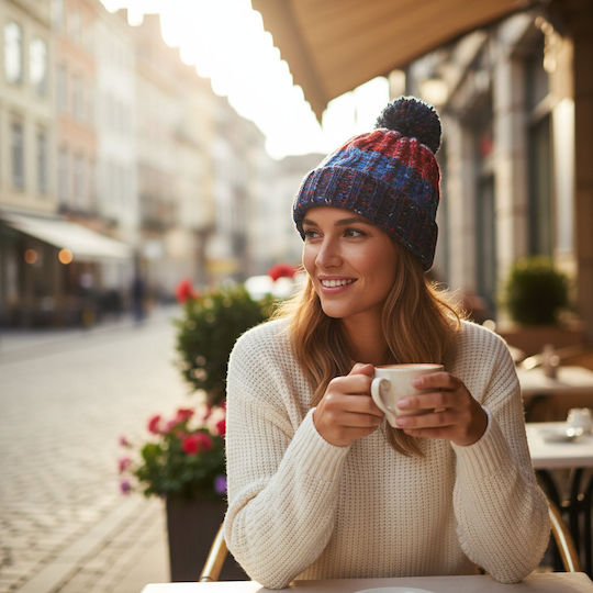 Pom Pom Beanie Unisex Σκούφος Πλεκτός