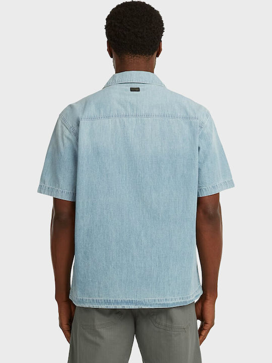 Kurzärmeliges Herrenhemd in Normale Passform Light Aged Denim