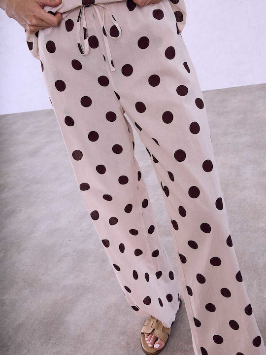 Celestino Women's Polka Dot Cotton Loose Fit Beige