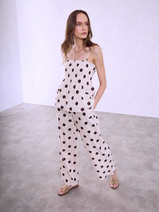 Celestino Women's Polka Dot Cotton Loose Fit Beige