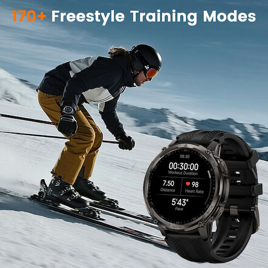Kospet Tank T4C Stainless Steel 50mm Waterproof Smartwatch with Heart Rate Monitor Black M/L