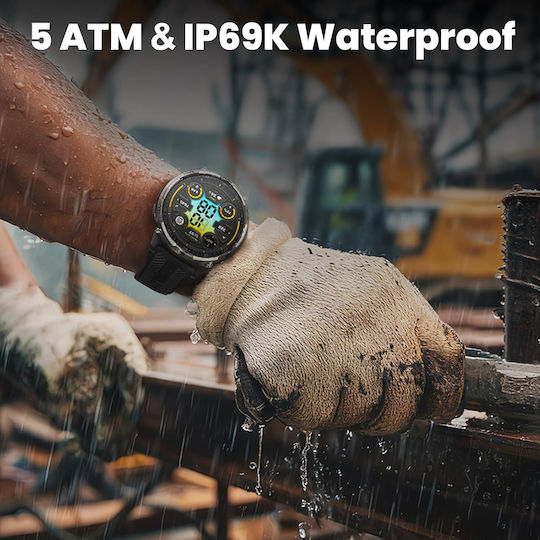 Kospet Tank T4C Stainless Steel 50mm Waterproof Smartwatch with Heart Rate Monitor Black M/L