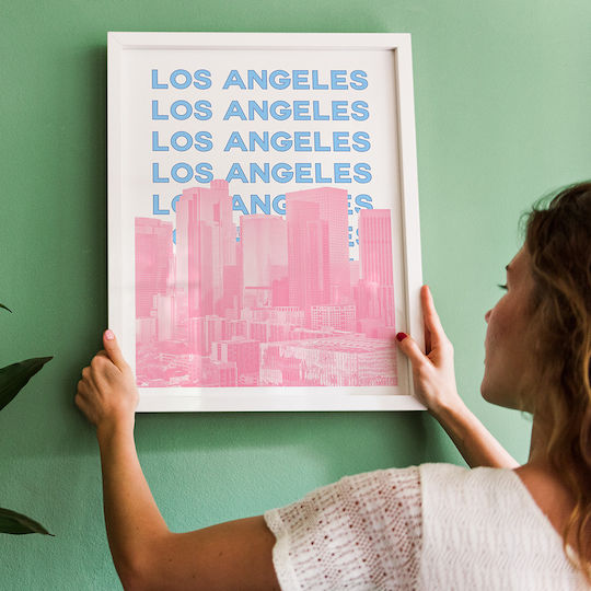Poster Los Angeles Pop Art Pst25508 40cm X 50cm Κορνίζα Φυσικό Ξύλου Μπεζ 63376pd156114f55316