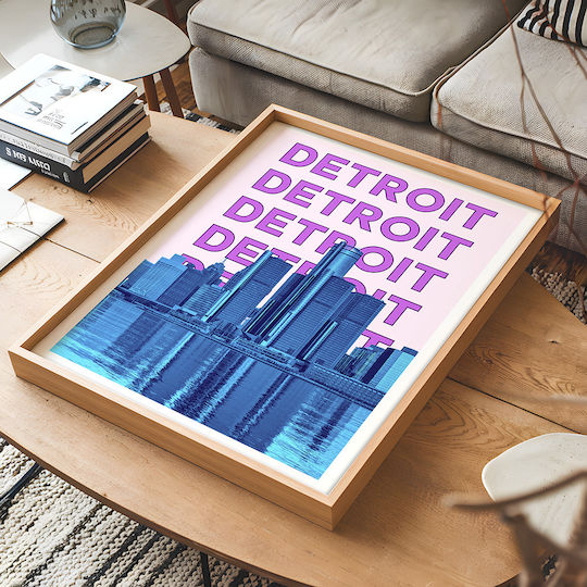 Poster Detroit Pop Art Pst25504 40cm X 50cm White Wooden Frame 63380pd156118f55310