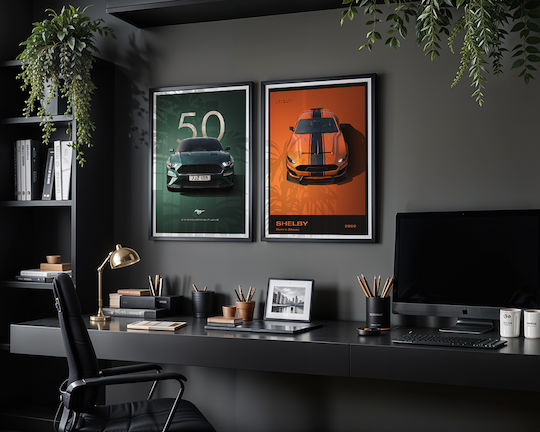 Poster 50 Years Mustang Car Cr001 40cm X 50cm Brown Wooden Frame