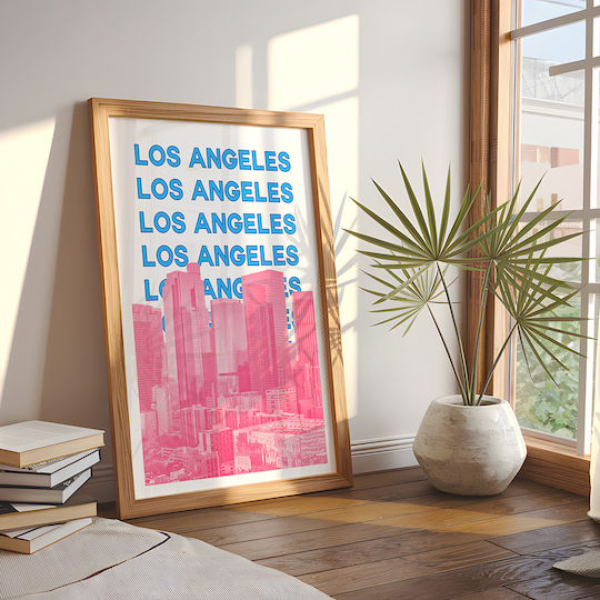 Poster Los Angeles Pop Art Pst25508 40cm X 50cm Brown Wooden Frame