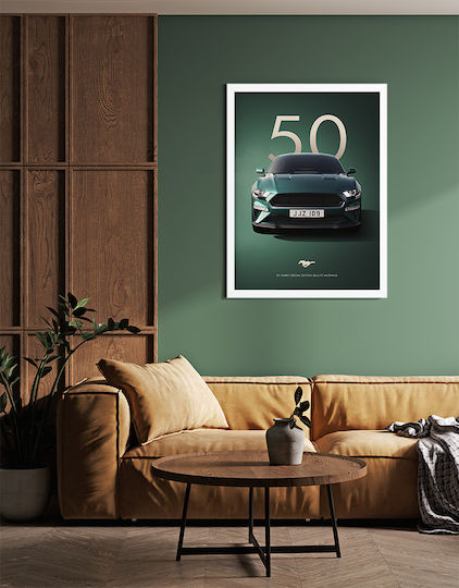 Poster 50 Years Mustang Car Cr001 40cm X 50cm Premium Black Wooden Frame