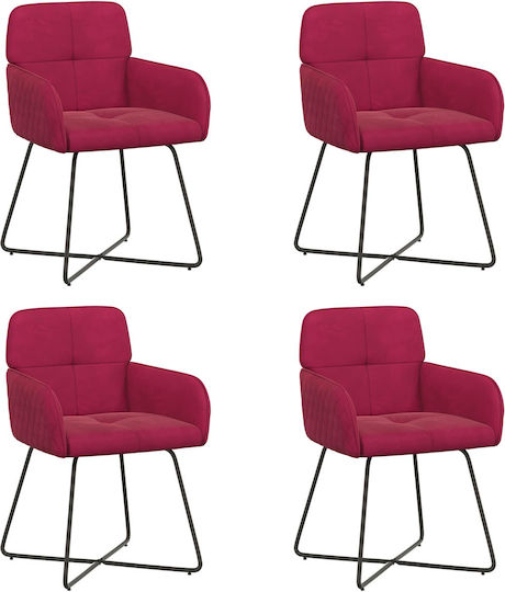 Velvet Dining Armchairs Red 4 Pieces 59x56.5x86cm