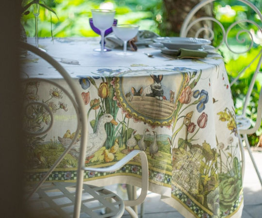 Tessitura Toscana Telerie Linen Tablecloth Linen Tablecloth Bunny Garden Brown 170x170cm