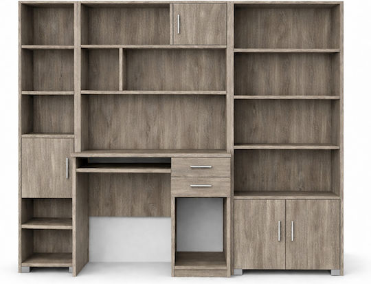 Birou pentru copii cu Bibliotecă din Melamină Gri 215x55x180cm