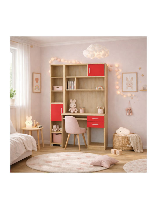 Kinder Schreibtisch mit Bibliothek aus Melamin Rote 140x55x180cm