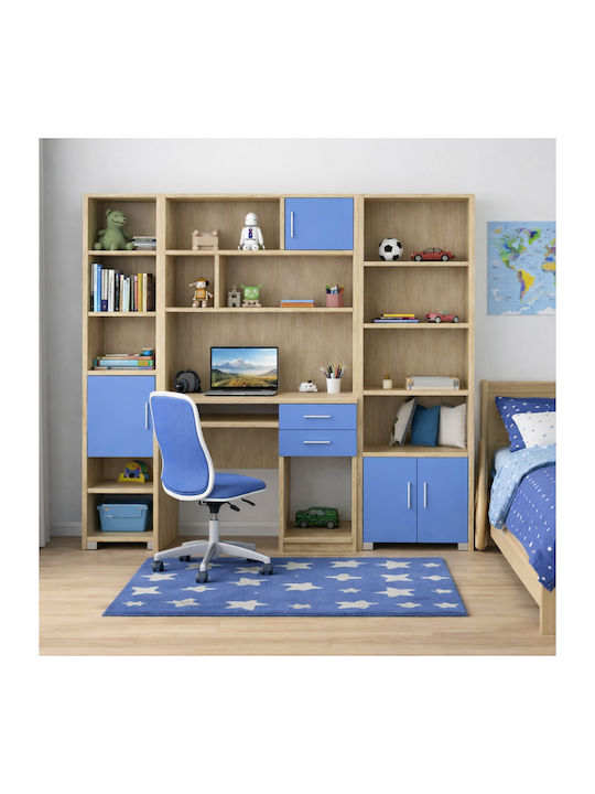 Birou pentru copii cu Bibliotecă din Melamină Albastru Deschis 215x55x180cm