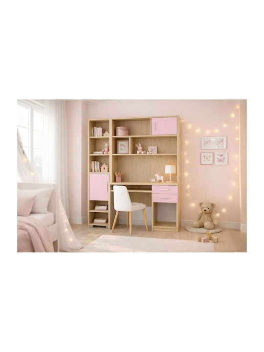 Kids Desk with Library from Melamine Pink 140x55x180cm
