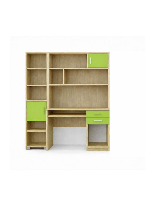 Birou pentru copii cu Bibliotecă din Melamină Verde 140x55x180cm