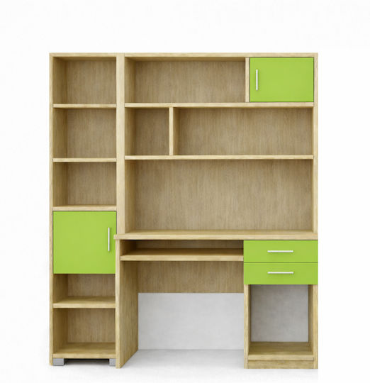 Birou pentru copii cu Bibliotecă din Melamină Verde 140x55x180cm