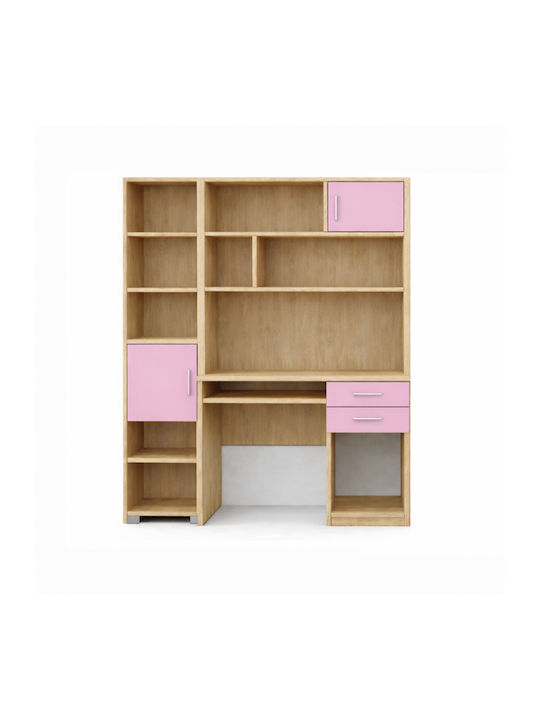 Kids Desk with Library from Melamine Pink 140x55x180cm