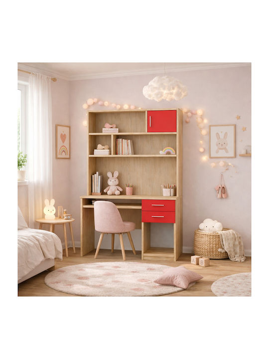 8-14 Kinder Schreibtisch mit Bibliothek aus Melamin Rote 100x55x180cm