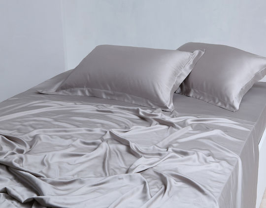 Silk Fashion King Size Bed Sheets Set 270x290cm Light Grey 4 Pieces