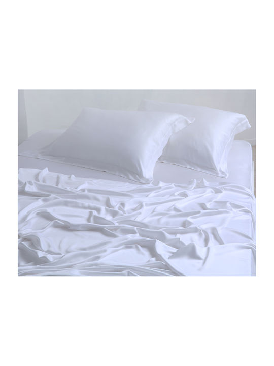 Silk Fashion King Size Bed Sheets Set 270x290cm White 4 Pieces