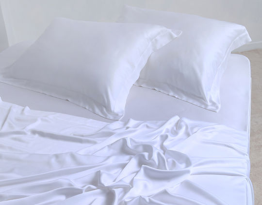 Silk Fashion King Size Bed Sheets Set 270x290cm White 4 Pieces