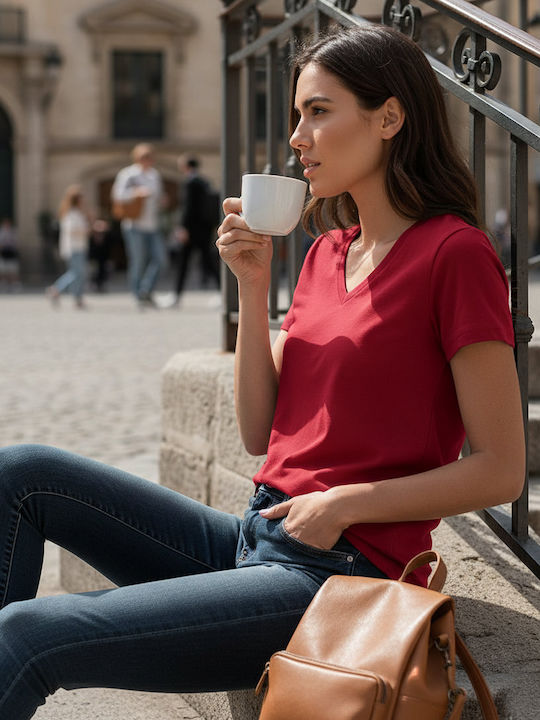Gildan Softstyle Дамска Рекламна Тениска Къс Ръкав Cherry Red