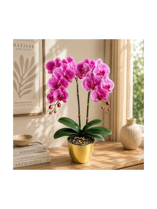 Dekorative Künstliche Orchidee Fuchsie Goldene Topfpflanze 52cm Sds-21532