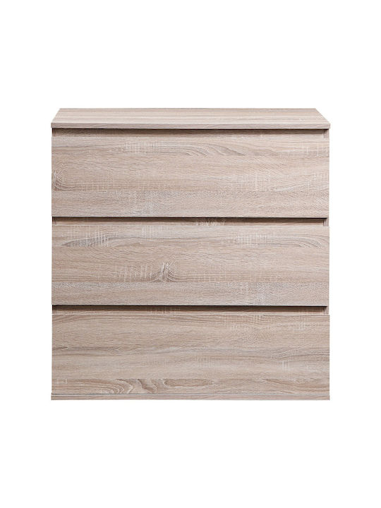 Kommode Schlafzimmer Holz mit 3 Schubladen Natürliches Holzschatten 80x40x80cm