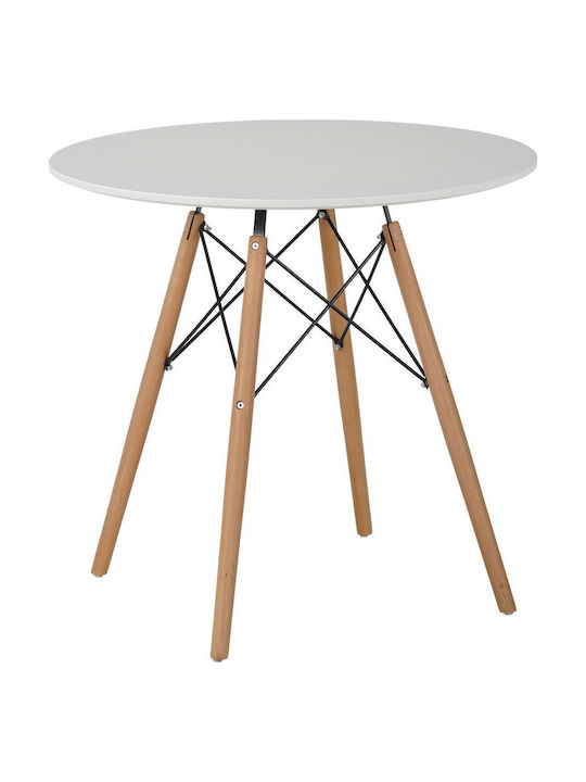 Round Kitchen Table Wooden White 80x80x75cm