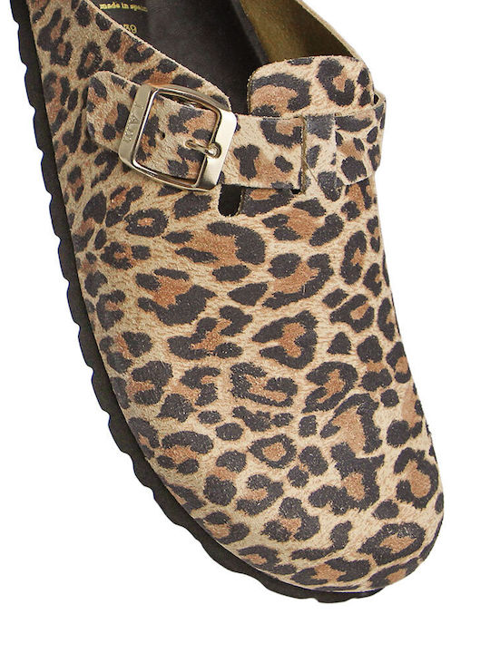 Leather Winter Women's Brown Slippers