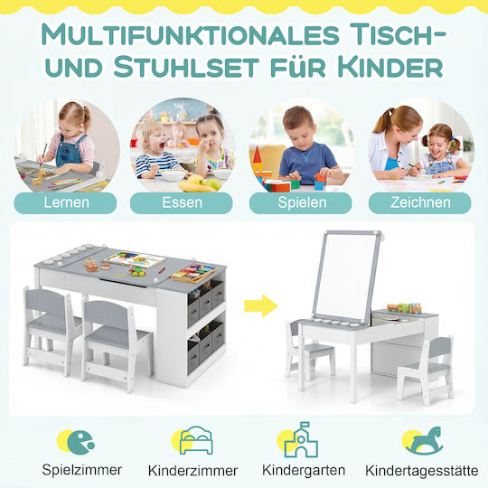 Kids Wooden Painting Table Grey Costway