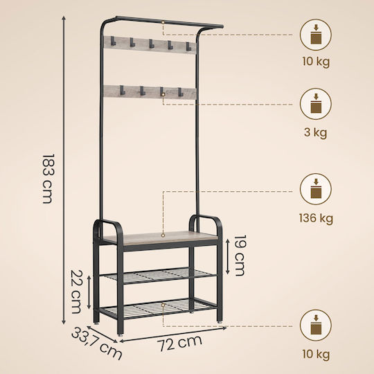 Hallway Furniture with Hanger & Bench Particle Board 72x33.7x183cm