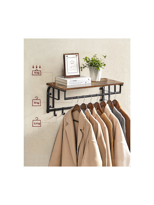 Vasagle Wall Hanger Metal 5 Hooks Brown 66x27x30cm