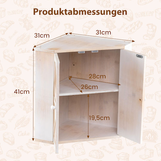 Costway Bamboo Bread Box White 41x31x31cm