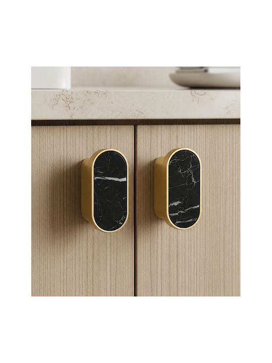 Sc Herrajes 880 Furniture Handle Made of Marble & Metallic Gold with Hole Centers 32mm