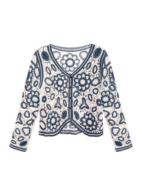 Celestino Women's Knitted Crochet Cardigan Dark Blue