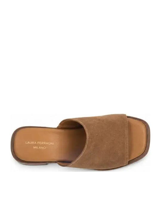Damen Pantoletten mit Absatz in Tabac Braun Farbe