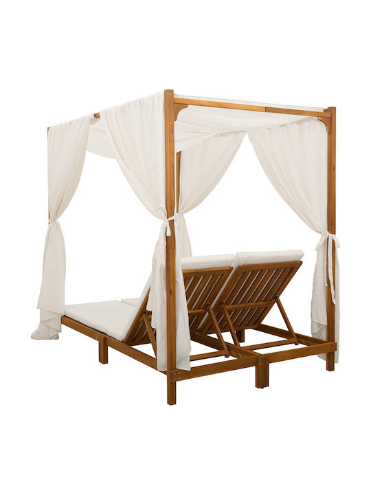 Doppelter Hölzernes Garten- und Pool-Liegestuhl mit Beigem Kissen 197x55cm