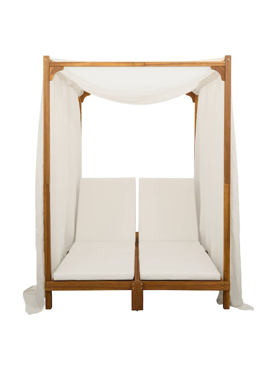 Doppelter Hölzernes Garten- und Pool-Liegestuhl mit Beigem Kissen 197x55cm