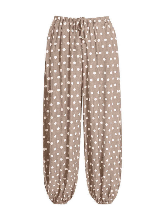 Celestino Pantaloni Dama Puncte Cu Terminatie Elastica Loose Fit Maro Deschis