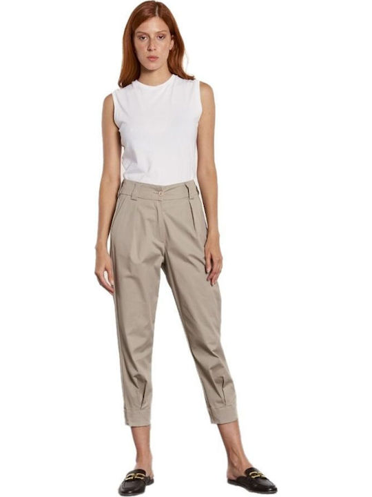 Keysha-Mt WP-N-PNT-S23-001 Damen Hoch tailliert Stoff Capri Hose Beige