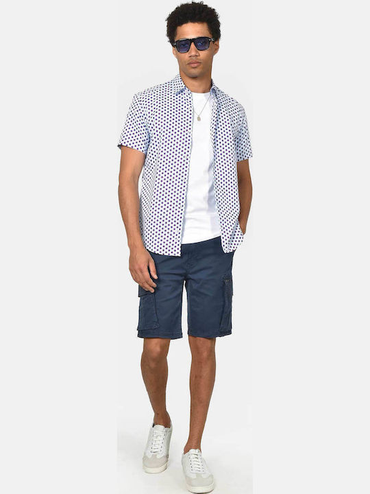 Short Sleeve Cotton Shirt in Regular Fit Burgundy Polka Dot