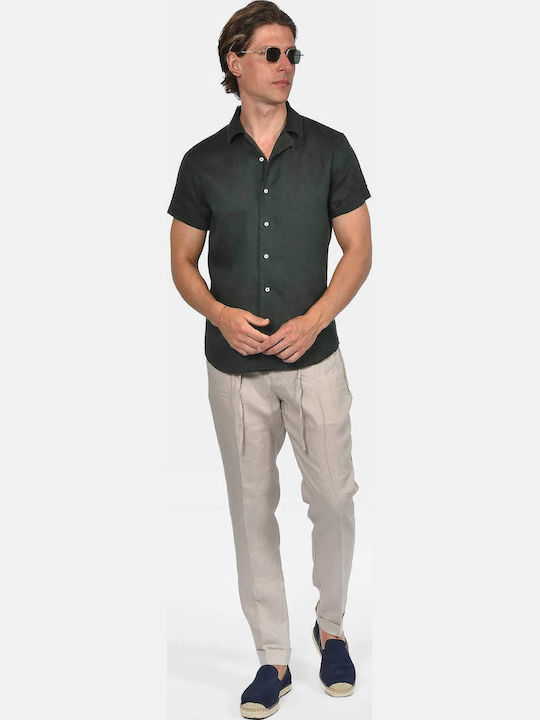 Short Sleeve Linen Shirt in Regular Fit Green