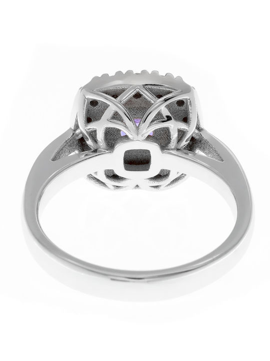 Women's Ring with Diamond & Amethyst in 18K White Gold
